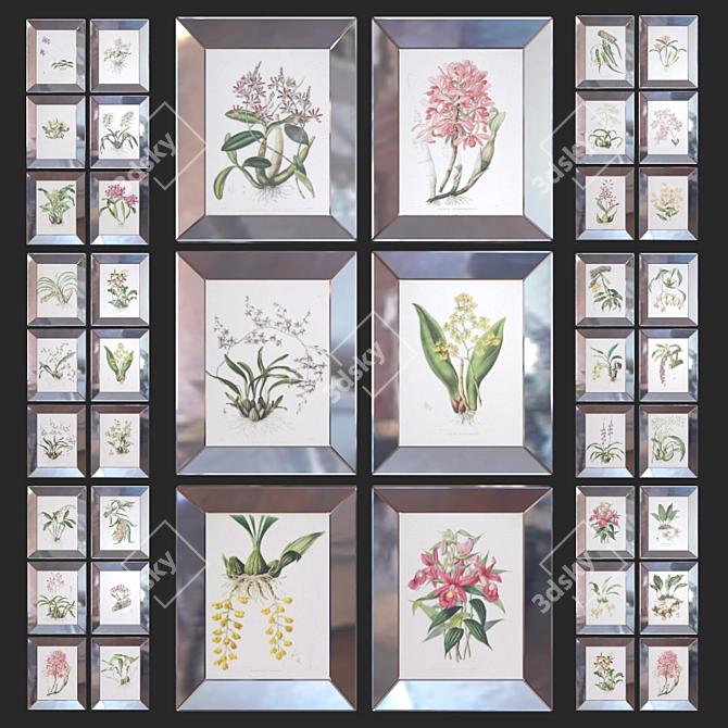 Elegant Orchids in Mirror Frame 3D model image 3