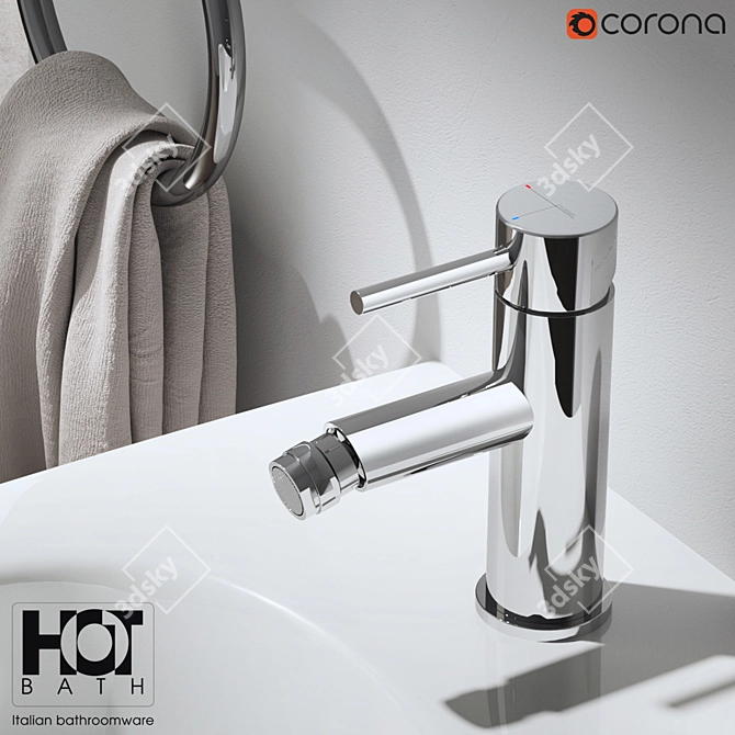 Luxury Bidet Mixer & Towel Ring Holder 3D model image 3