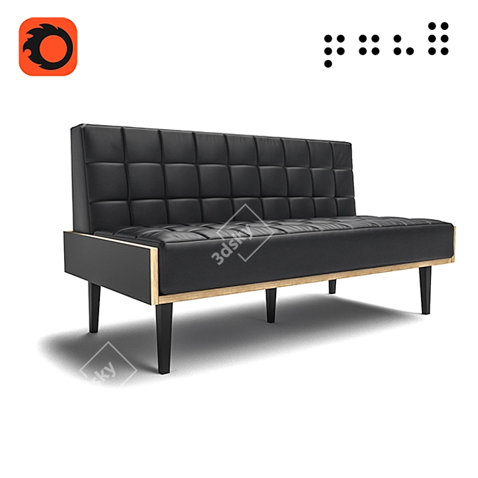 Black Leather Sofa with High Legs 3D model image 1