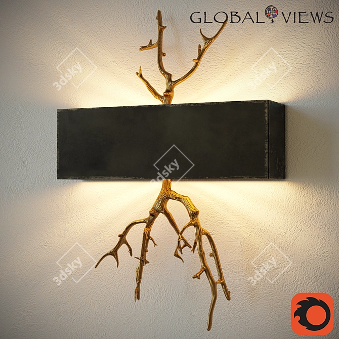 Golden Twig Wall Sconce: Vintage Elegance 3D model image 1