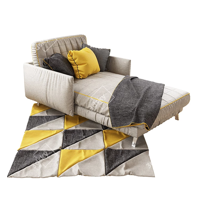 Sleek Gray Lounging Sofa 3D model image 1