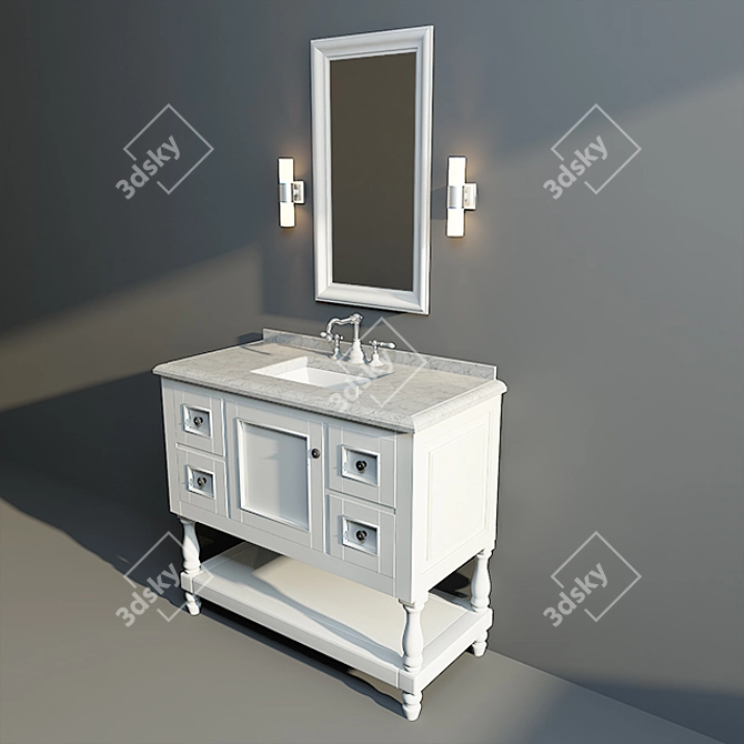 Modern White Bathroom Vanity 3D model image 2