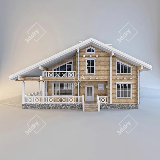 Cozy Log Home  143m²  Durable Materials 3D model image 3