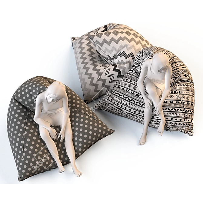 Title: Triangular Cushions with Mannequins 3D model image 1