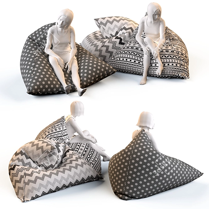 Title: Triangular Cushions with Mannequins 3D model image 2