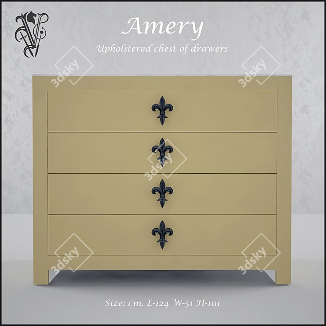 Amery 4-Drawer Chest: MDF and Solid Wood Construction 3D model image 1