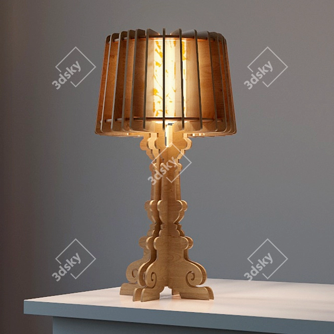 Elegant Golden Wooden Table Lamp 3D model image 2