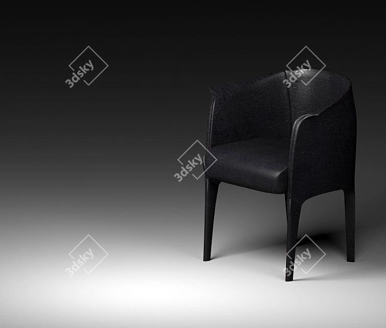 Modern Black Cracked Leather Design Chair 3D model image 3