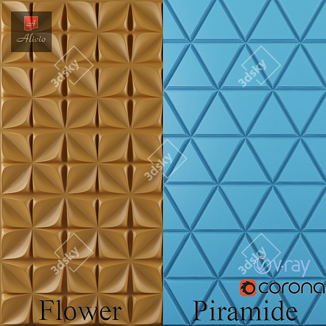 3D Gypsum Wall Panels - Flower & Piramide 3D model image 1