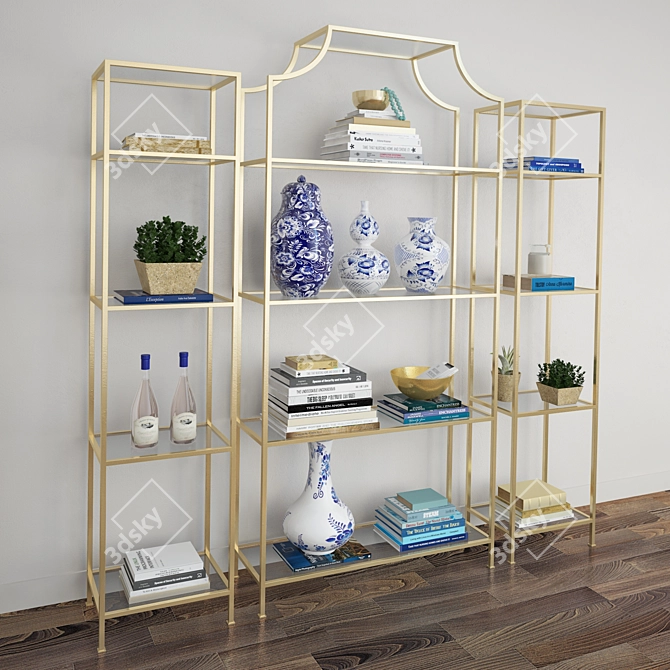 Chloe Art Deco Etagere: Gold Iron Shelf 3D model image 1