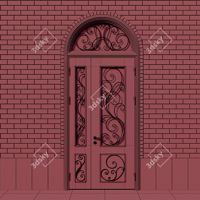 Forged Grid Steel Entrance Door 3D model image 2