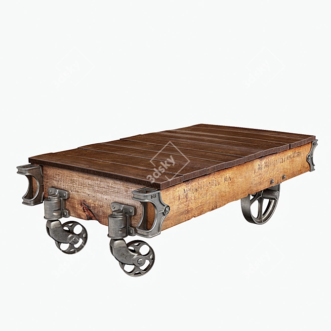 Rustic Industrial Factory Cart 3D model image 1