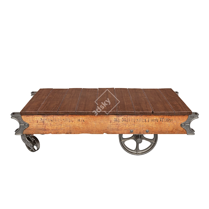 Rustic Industrial Factory Cart 3D model image 2