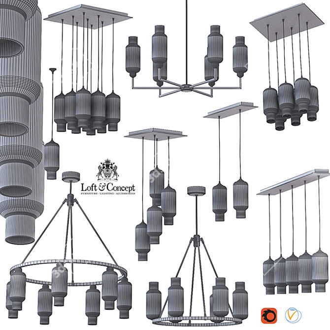 Modern Glass and Metal Pendant Lamp 3D model image 3