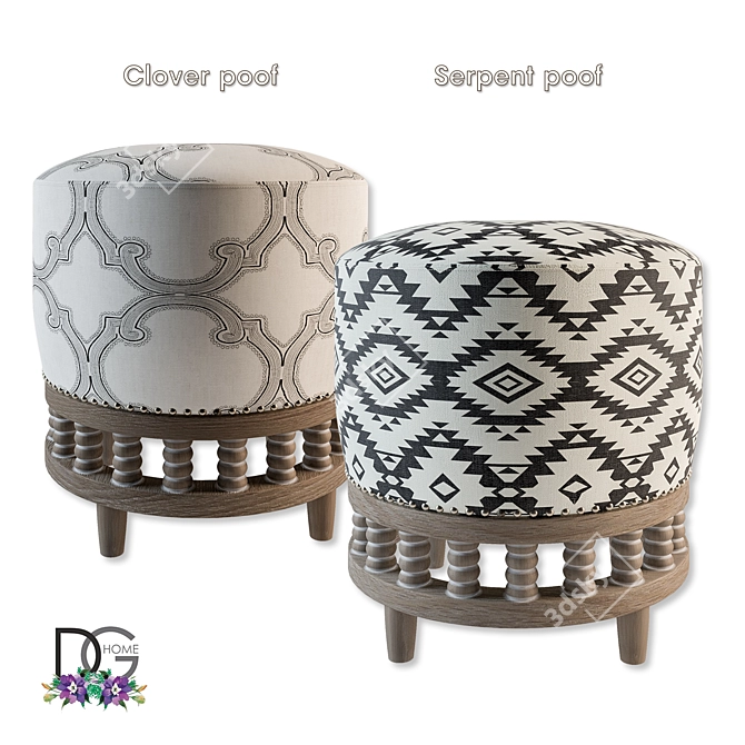 Serpent & Clover Ottoman: Elegant, Stylish and Comfy 3D model image 1