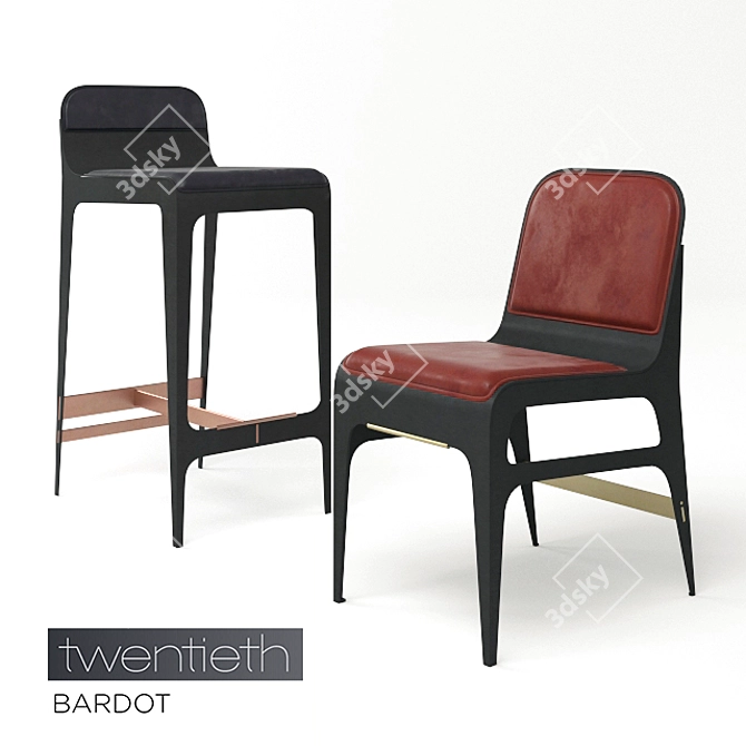 Elegant Bardot Barstool & Chair 3D model image 1