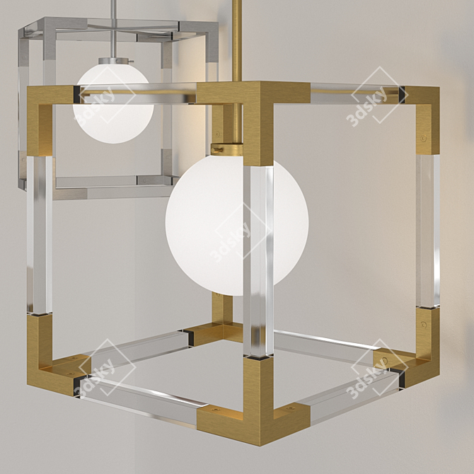 Elegant Brass & Nickel Pendant Lamp 3D model image 1