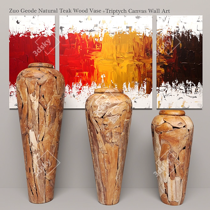 Organic Teak Wood Vase Set 3D model image 1