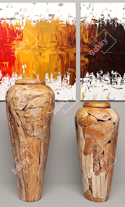 Organic Teak Wood Vase Set 3D model image 2