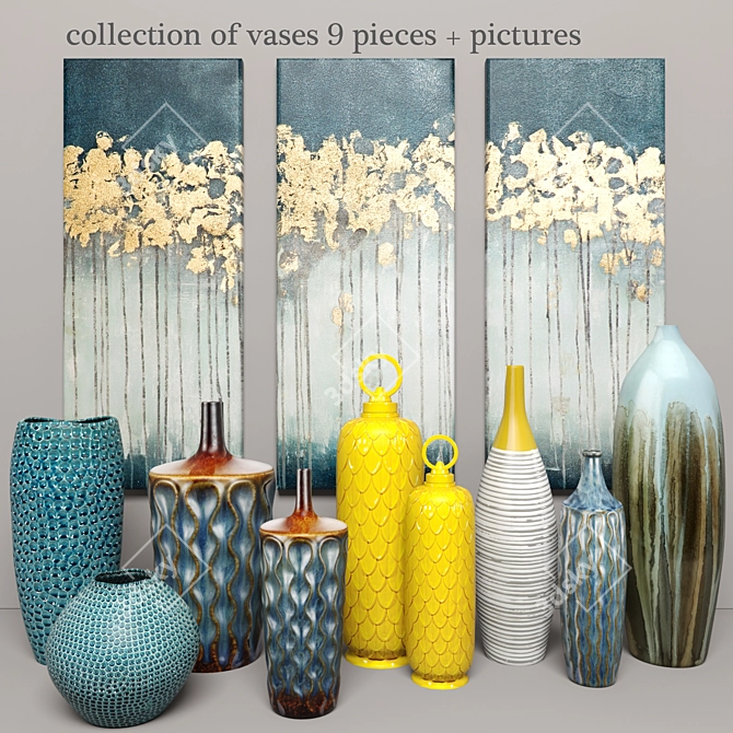 Elegant Clay Collection: 9 Vases 3D model image 1