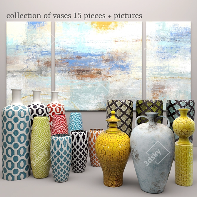 15-Piece Ceramic Vase Collection: Elegant Assorted Designs 3D model image 1