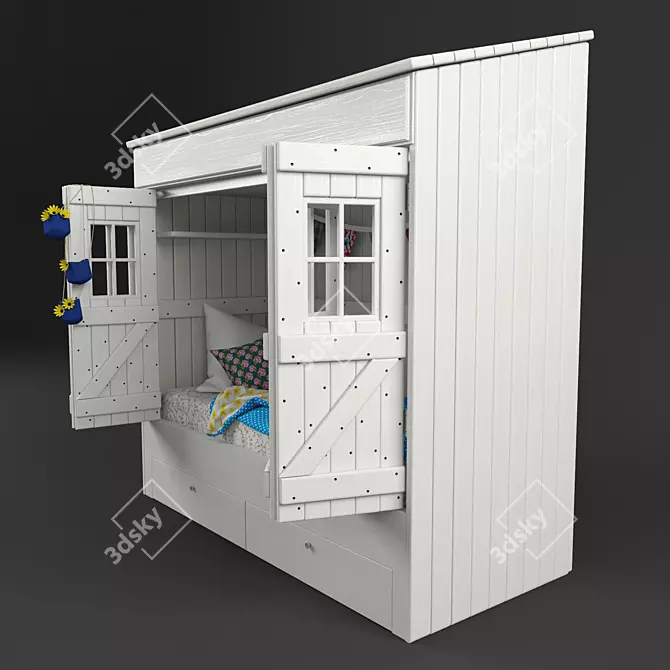 Cozy Kids Bed-House with Roof 3D model image 2