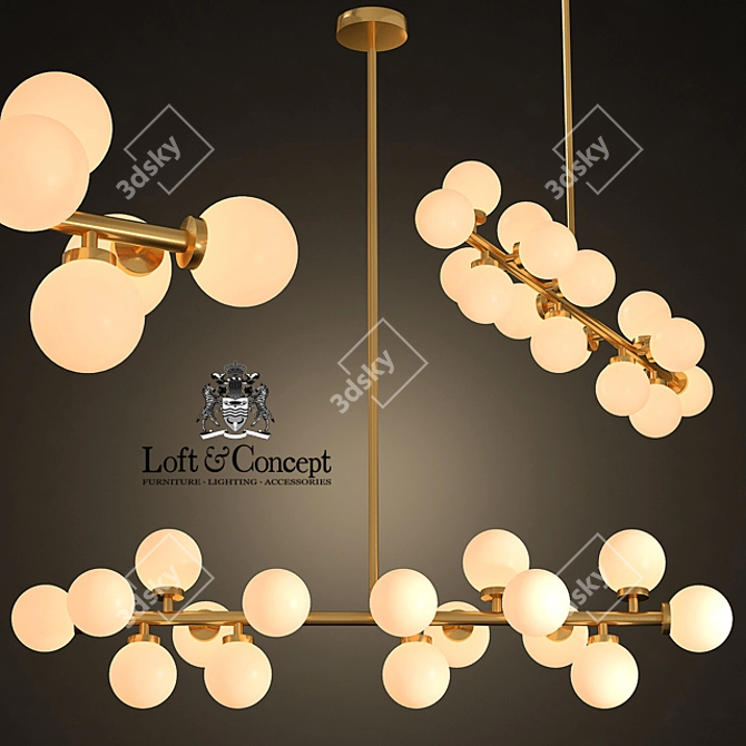 Gilded Metal Bubble Stik Chandelier 3D model image 1