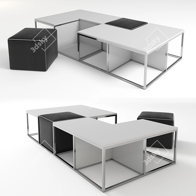 Sleek Cube Coffee Table+Tabouret | 102 x 102 x 42 cm 3D model image 1