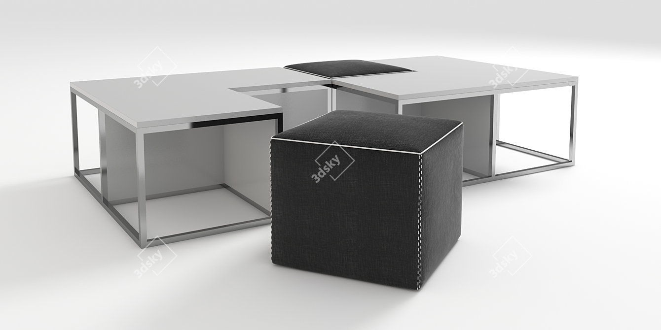 Sleek Cube Coffee Table+Tabouret | 102 x 102 x 42 cm 3D model image 2