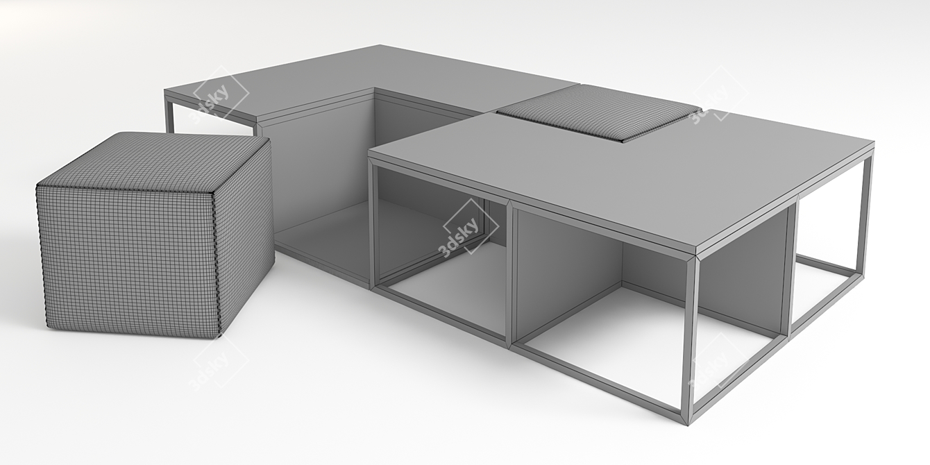 Sleek Cube Coffee Table+Tabouret | 102 x 102 x 42 cm 3D model image 3