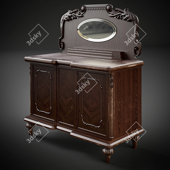 Vintage Oak Cupboard - Distressed Antique German Cabinet 3D model image 1