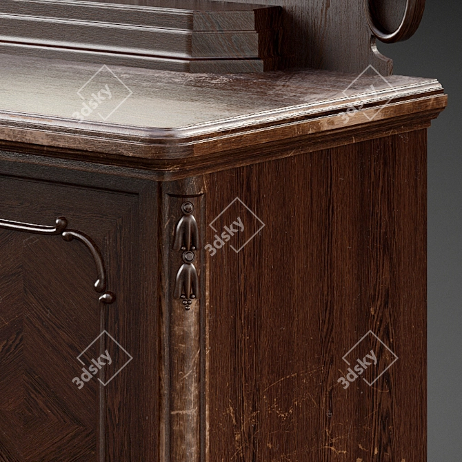 Vintage Oak Cupboard - Distressed Antique German Cabinet 3D model image 2