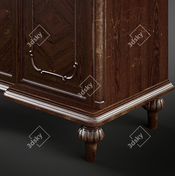 Vintage Oak Cupboard - Distressed Antique German Cabinet 3D model image 3