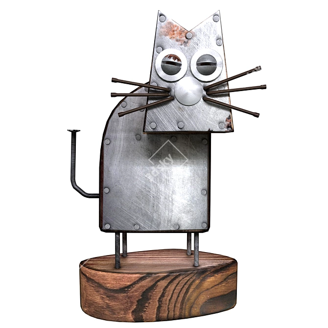 Title: Handcrafted Metal and Wood Cat Sculpture 3D model image 1