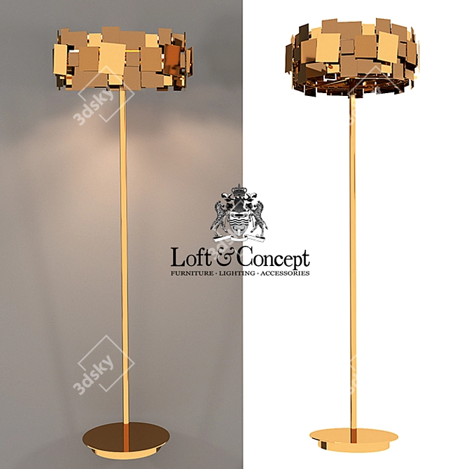 Golden Metal Art Deco Floor Lamp 3D model image 1