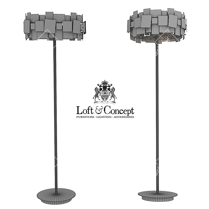 Golden Metal Art Deco Floor Lamp 3D model image 3