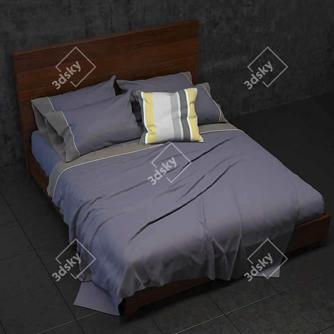 Modern Natural Wood Bedframe 3D model image 1