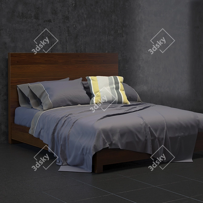 Modern Natural Wood Bedframe 3D model image 2