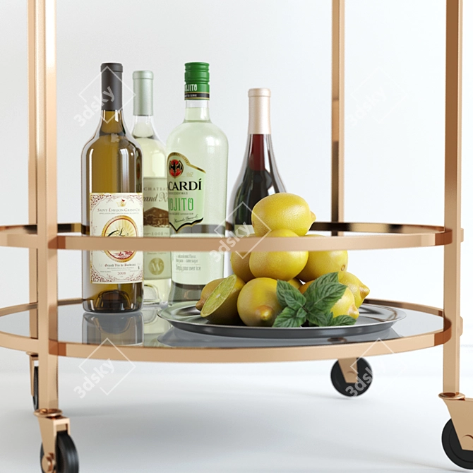 Elegant Metal Bar Cart 3D model image 2