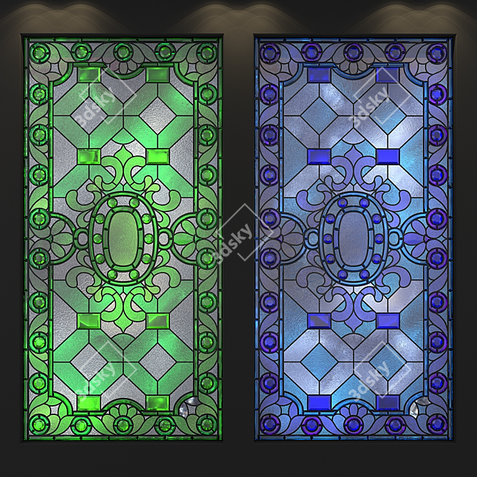 Elegant Stained Glass Window Panel 3D model image 2