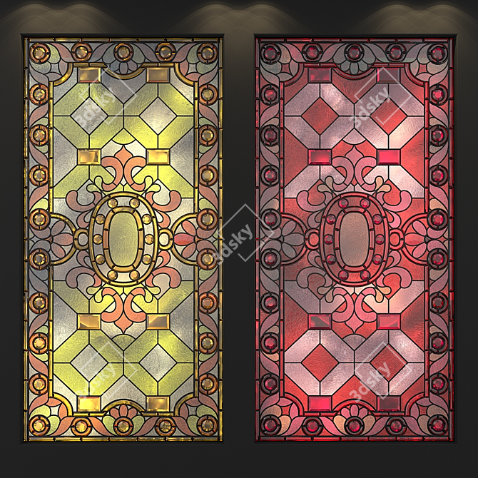 Elegant Stained Glass Window Panel 3D model image 3