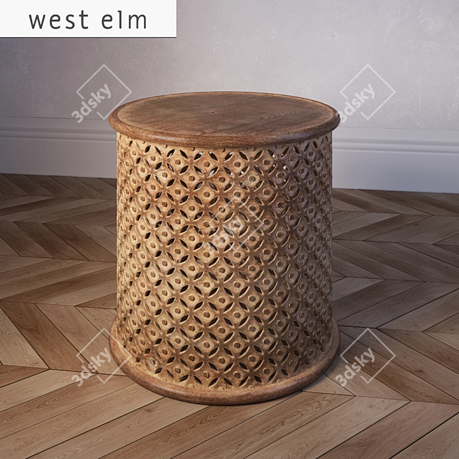 Elegant Carved Wood Side Table 3D model image 1