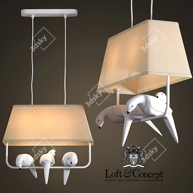 Elegant White Bird Chandelier 3D model image 1