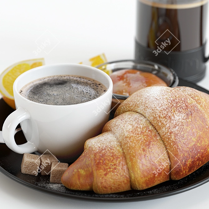 Delicious Croissant and Tangy Oranges 3D model image 2