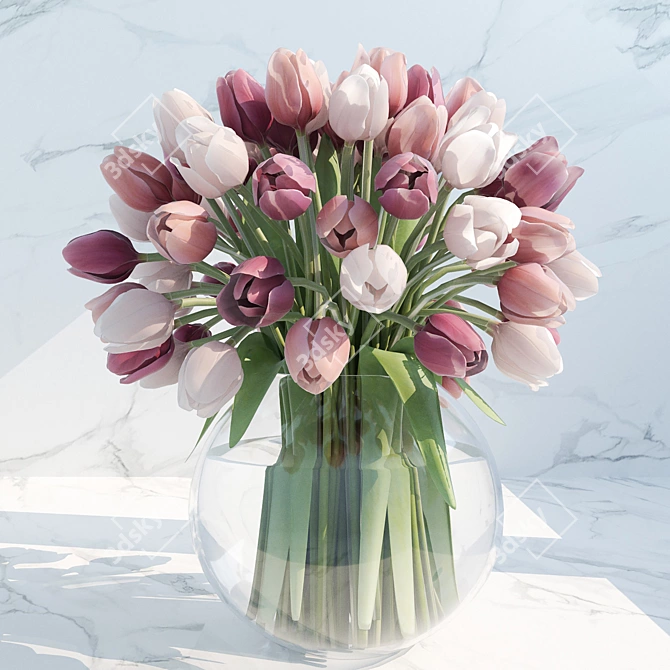 Vibrant Tulips in a Vase 3D model image 1