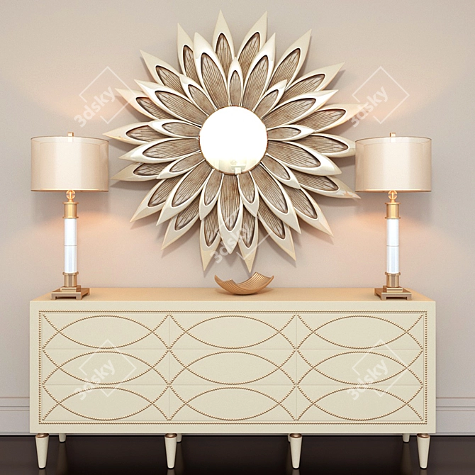 Elegant Silver Nailhead Credenza 3D model image 1