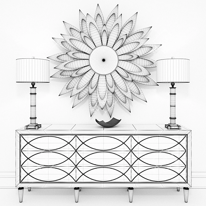 Elegant Silver Nailhead Credenza 3D model image 3