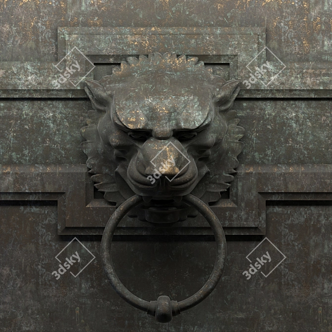 Lion-Shaped Antique Door Handle 3D model image 2