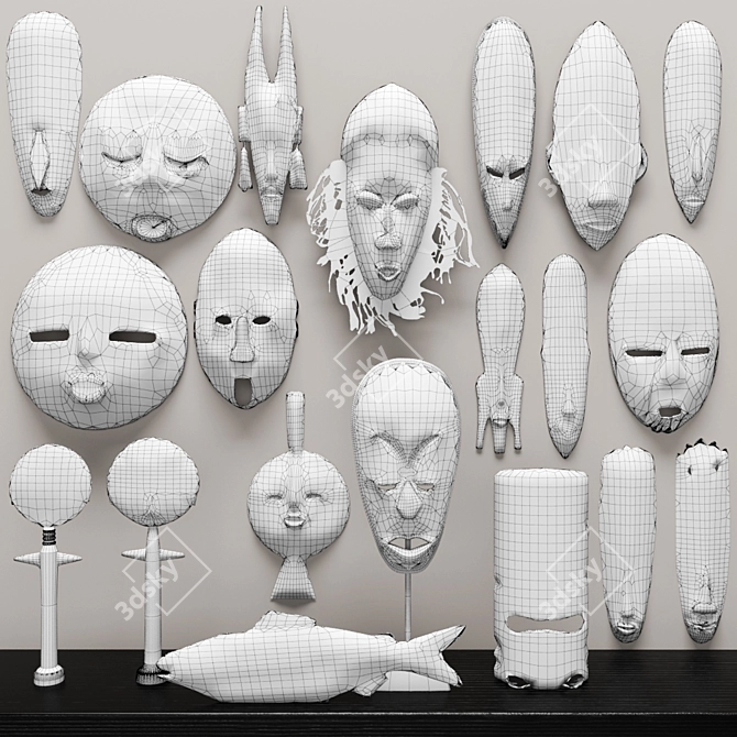 Indonesian Mask & Statuette Collection - 20 Pieces 3D model image 3