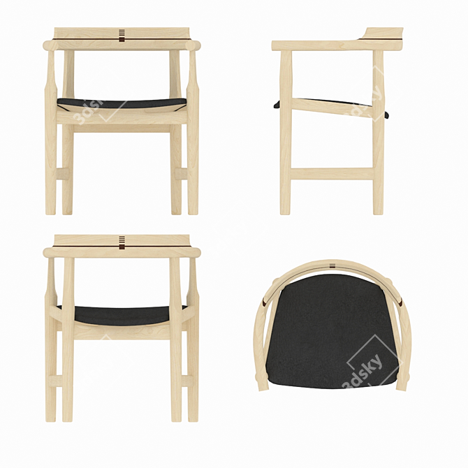 Elegant PP-62 Chair by Wegner 3D model image 3